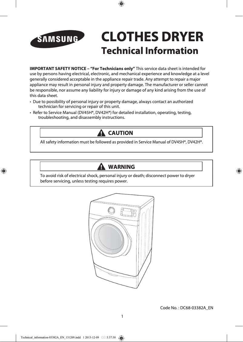 Page n°1 - Manuel d'utilisation et d'entretien Samsung DV42H5000G