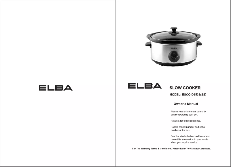 Page 1 de la notice Manuel utilisateur Elba ESCO-D3538(SS)