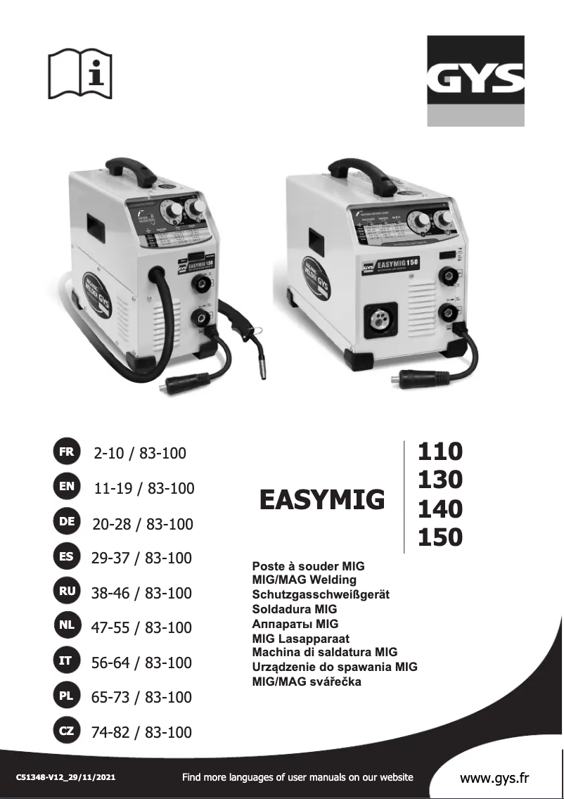 Page n°1 - Manuel utilisateur GYS Easymig 110