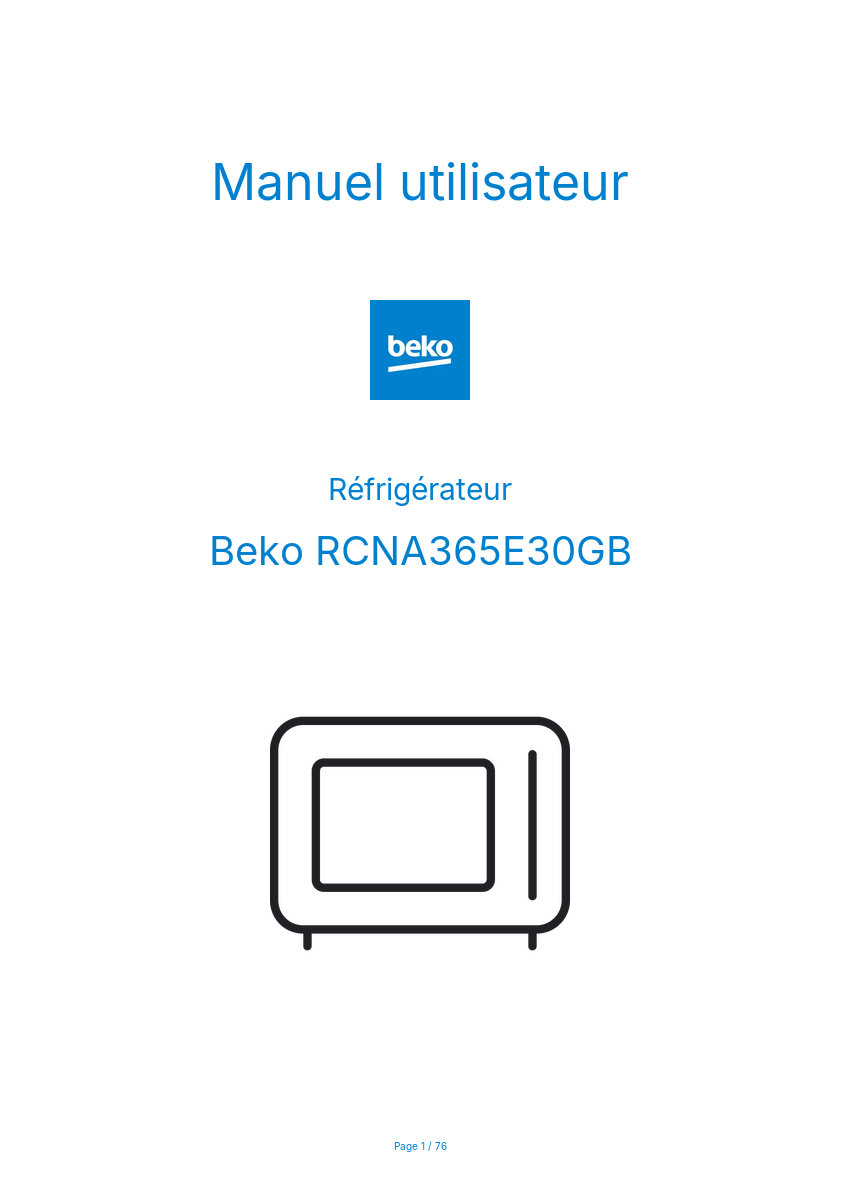 Image de la première page du manuel de l'appareil RCNA365E30GB