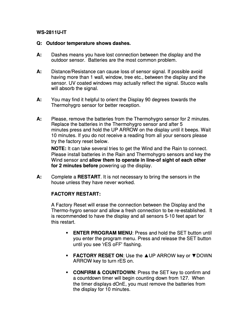 Page 1 de la notice FAQ La Crosse Technology WS-2811BRN-IT