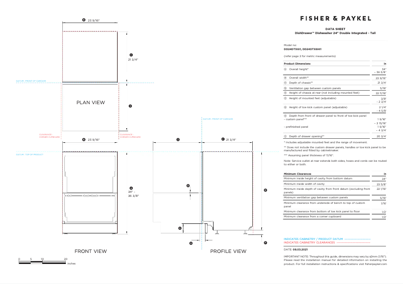 Page n°1 - Fiche technique Fisher & Paykel DD24DTX6HI1
