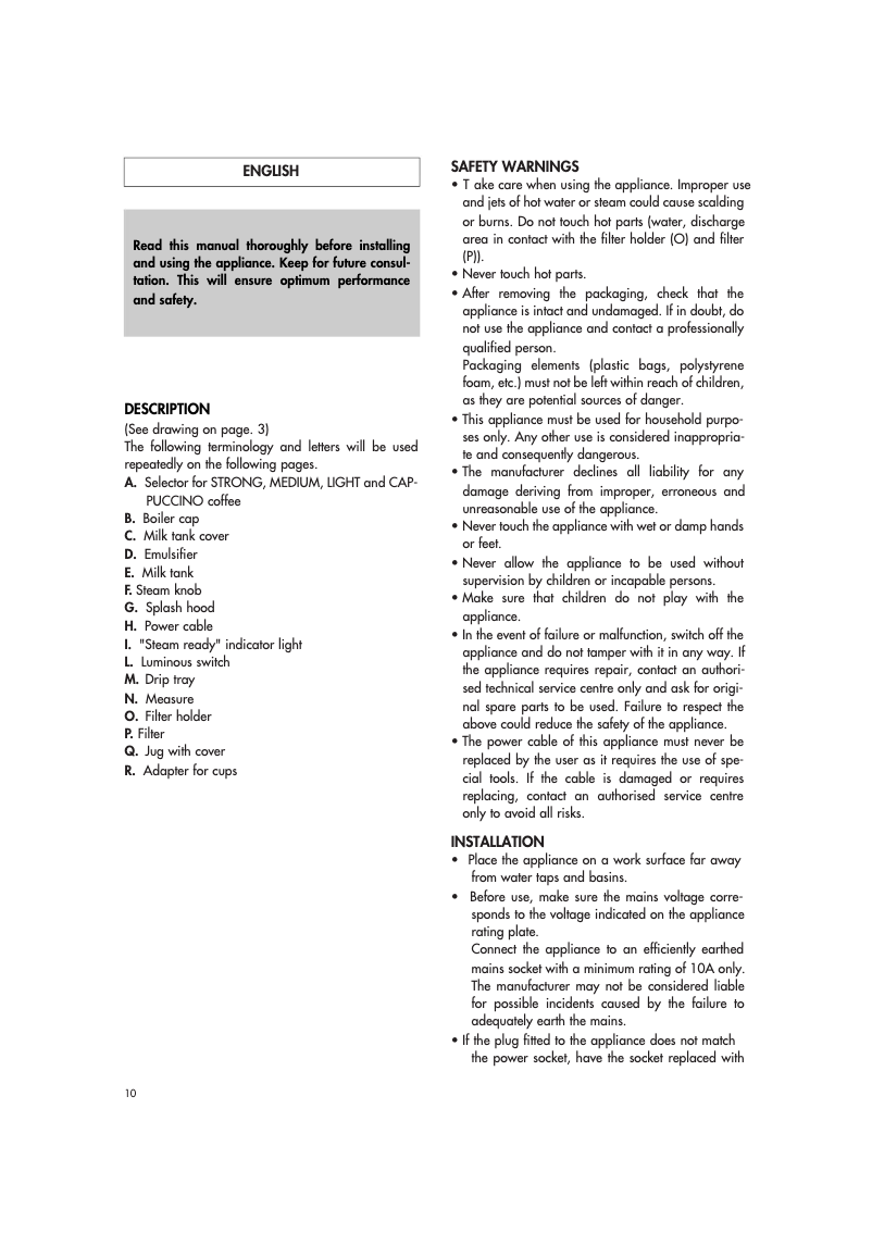 Page 1 de la notice Manuel utilisateur DeLonghi EC 9