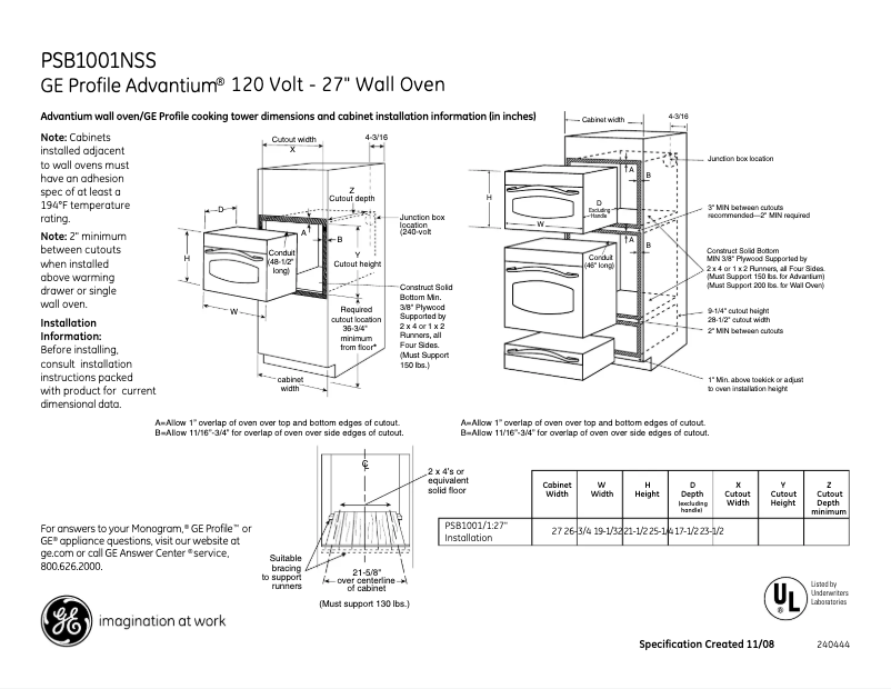 Page n°1 - Fiche technique GE Advantium PSB1001NSS