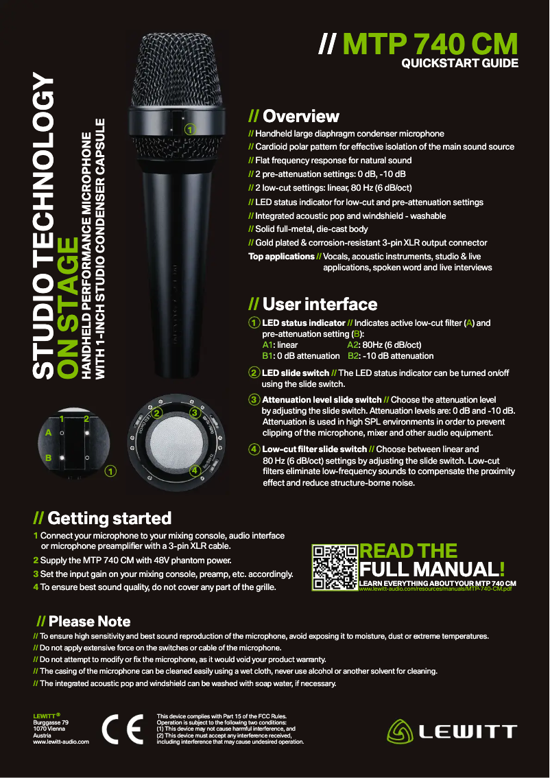 Page 1 of the manual User Manual Lewitt MTP 740 CM