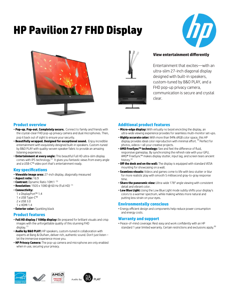 Page n°1 - Fiche technique HP Pavilion 27