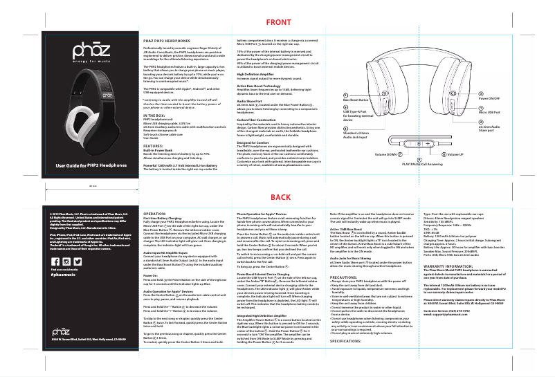 Page 1 de la notice Manuel utilisateur Phaz PHP2