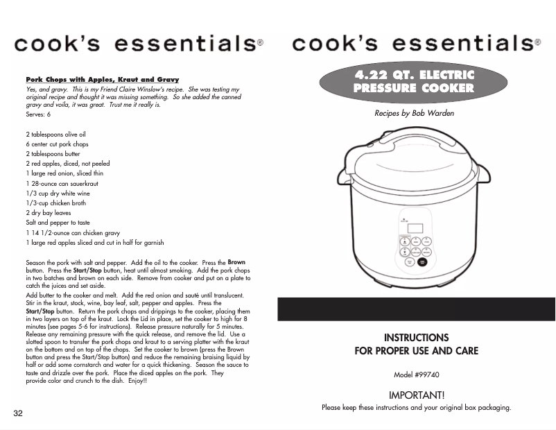 Page n°1 - Manuel utilisateur Cook's essentials 99740