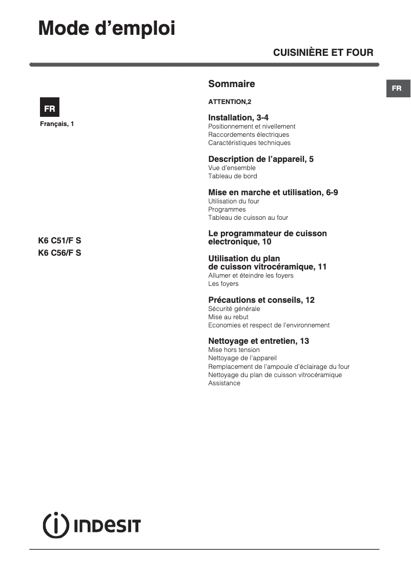 Página 1 del manual Manual de usuario Indesit K6C51(W)/F S