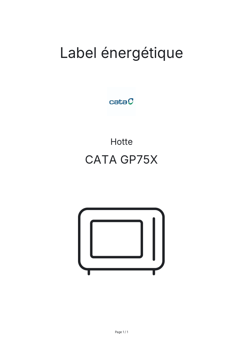 Page n°1 - Label énergétique CATA GP75X