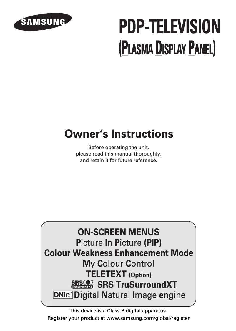 Page n°1 - Manuel utilisateur Samsung PS63P5HR