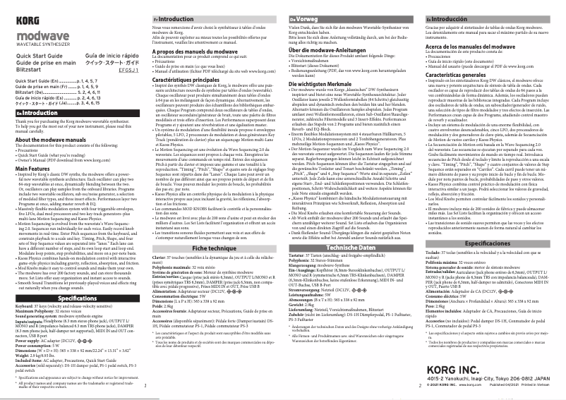 Page n°1 - Guide de démarrage rapide Korg Modwave MKII