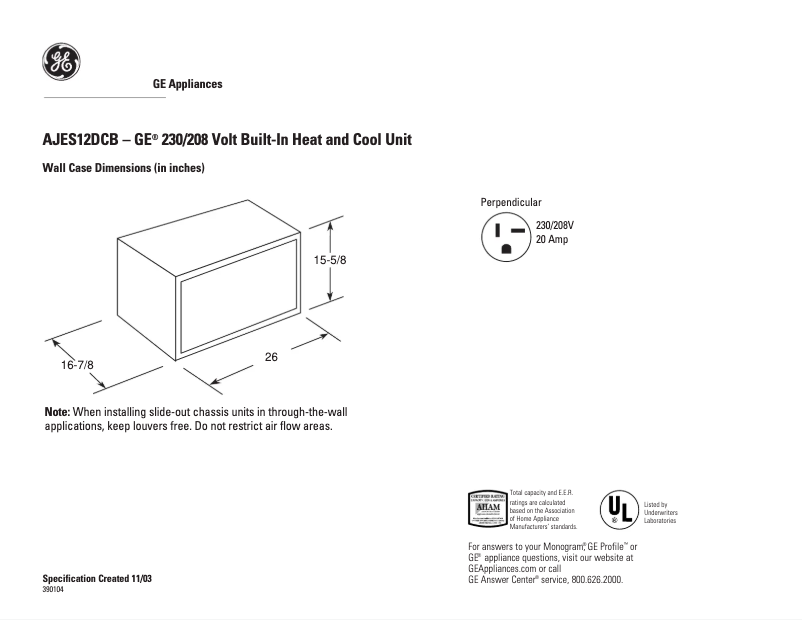 Page n°1 - Fiche technique GE AJES12DCB