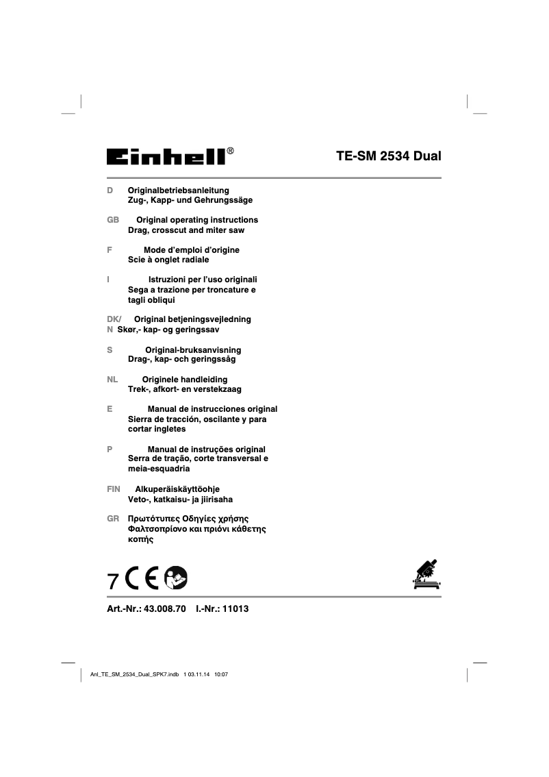 Page 1 de la notice Manuel utilisateur Einhell TE-SM 2534