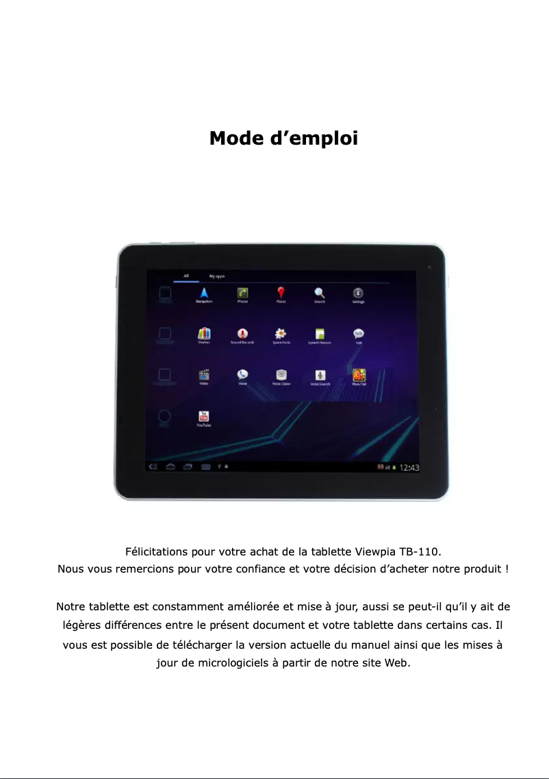 Image de la première page du manuel de l'appareil TB-110