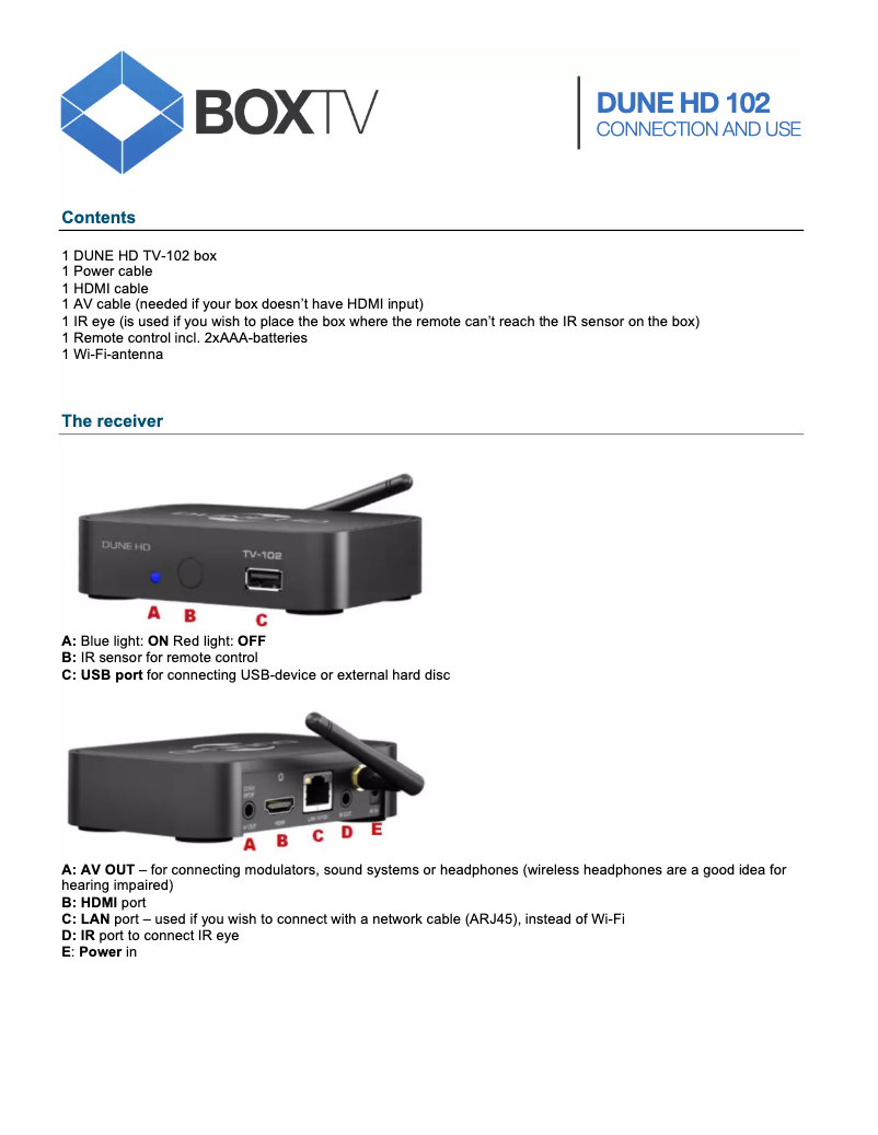 Página 1 del manual Manual de usuario Dune TV-102