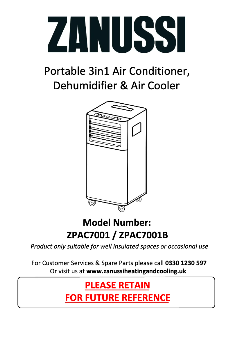 Page 1 de la notice Manuel utilisateur Zanussi ZPAC7001