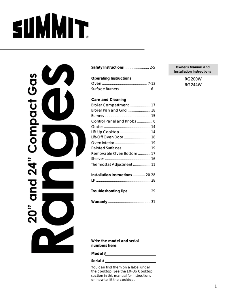 Page n°1 - Manuel utilisateur Summit RG244W