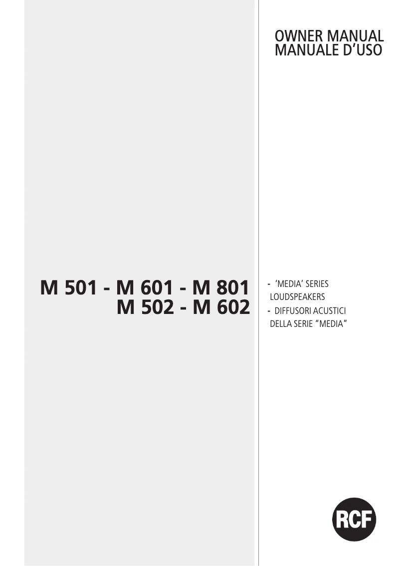 Page 1 de la notice Manuel utilisateur RCF M 801