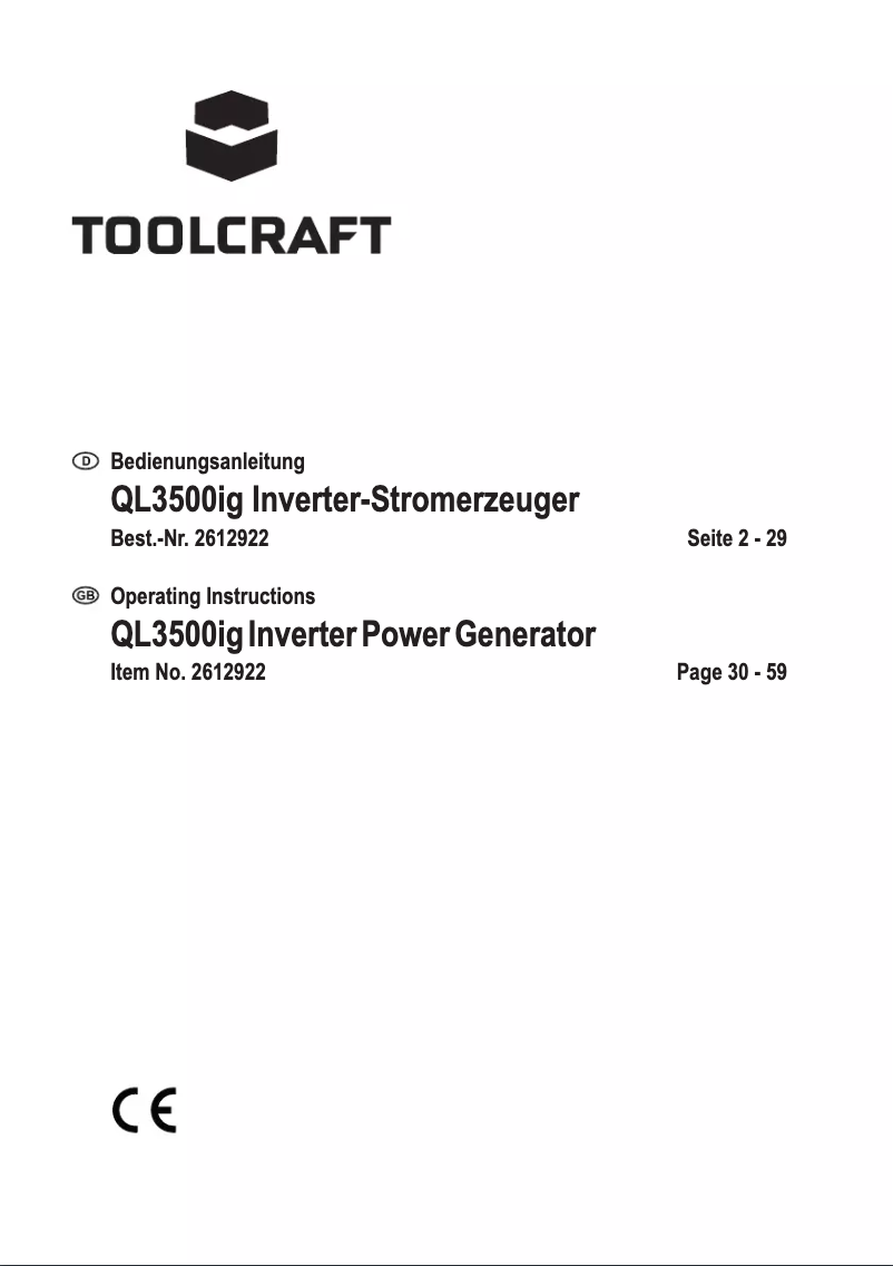 Page n°1 - Manuel utilisateur Toolcraft QL3500ig