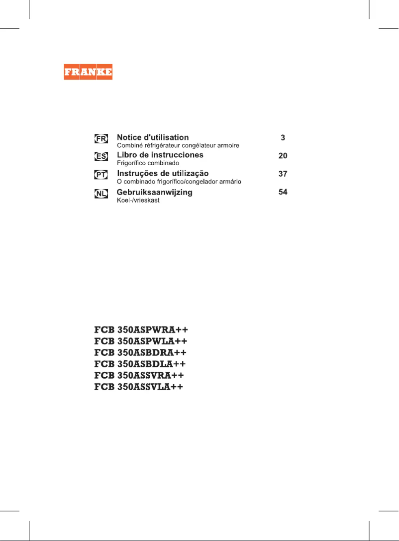 Page 1 de la notice Manuel utilisateur Franke FCB 350 AS BD R A++