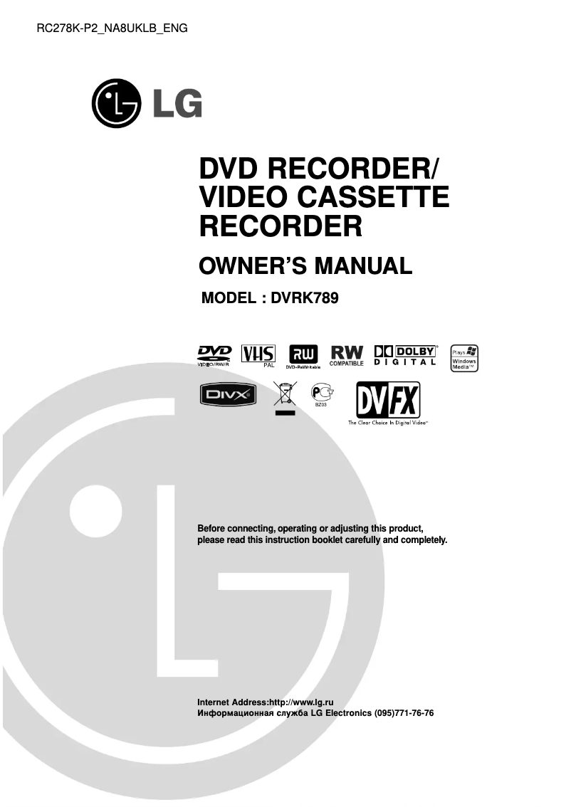 Page 1 de la notice Manuel utilisateur LG DVRK789