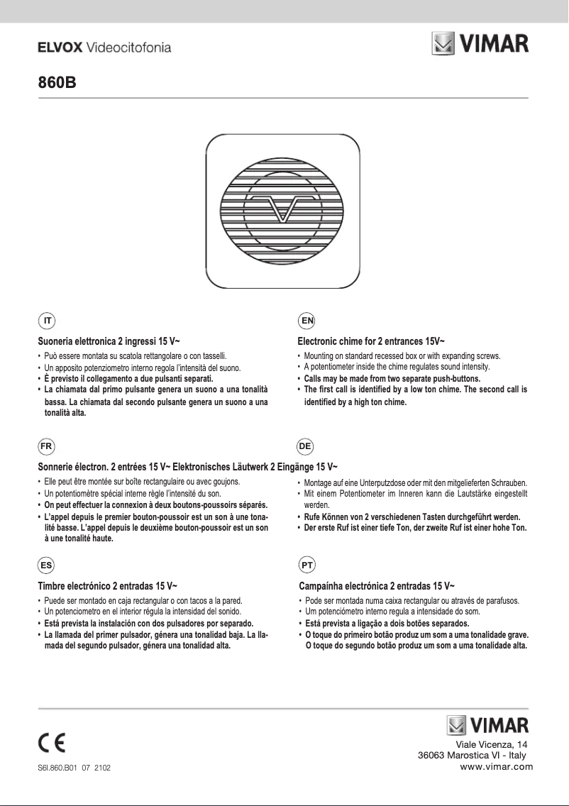 Image de la première page du manuel de l'appareil ELVOX 860B