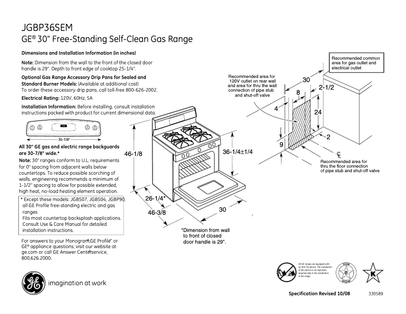 Page n°1 - Fiche technique GE JGBP36SEMSS