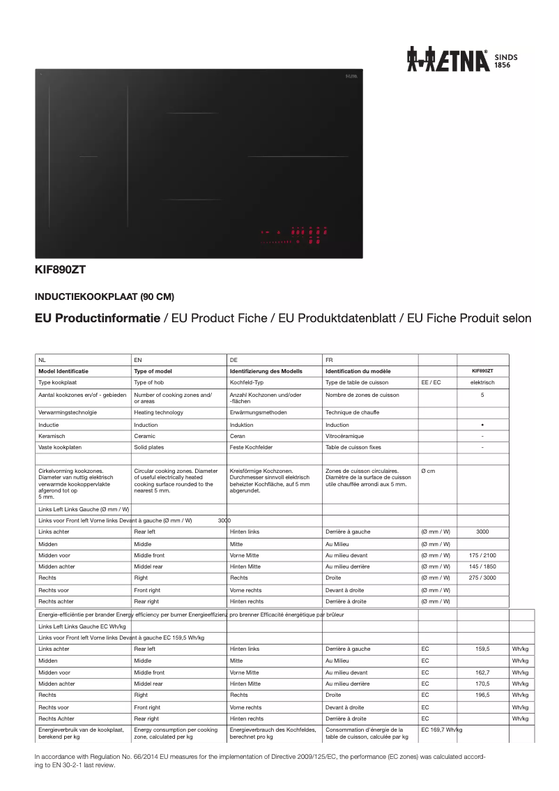 Page n°1 - Fiche technique Etna KIF890ZT