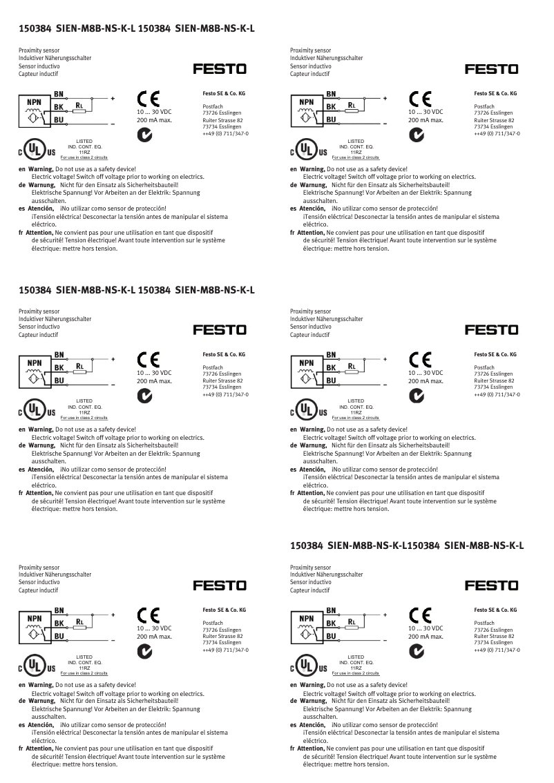 Page 1 de la notice Manuel utilisateur Festo SIEN-M8B-NS-K-L