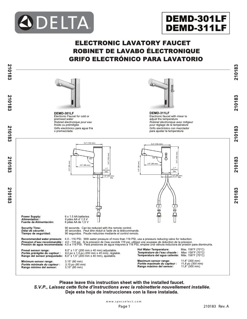 Page n°1 - Manuel utilisateur Delta DEMD-301LF
