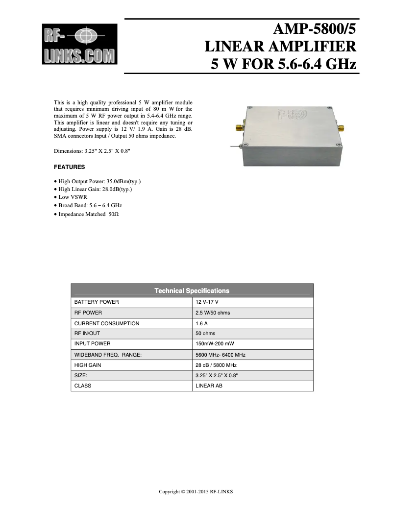 Page 1 de la notice Manuel utilisateur RF-Links AMP-5800/5