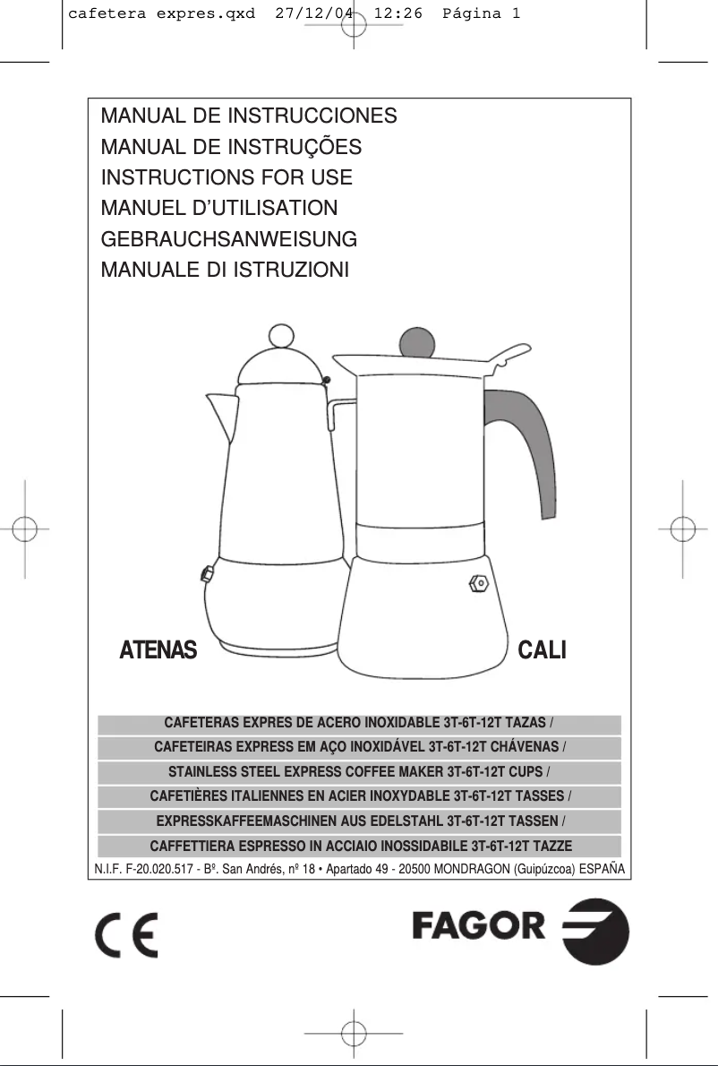 Page 1 de la notice Manuel utilisateur Fagor CALI 3T