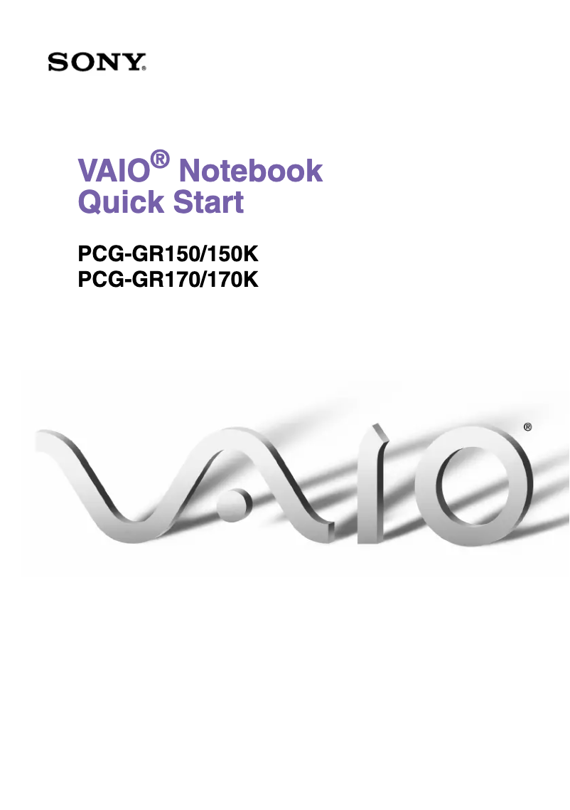 Page n°1 - Guide d'installation Sony Vaio PCG-GR150K
