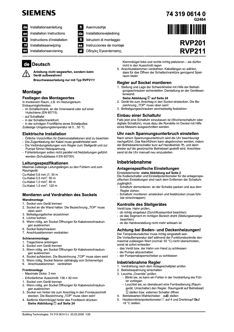 Page n°1 - Manuel utilisateur Siemens RVP201