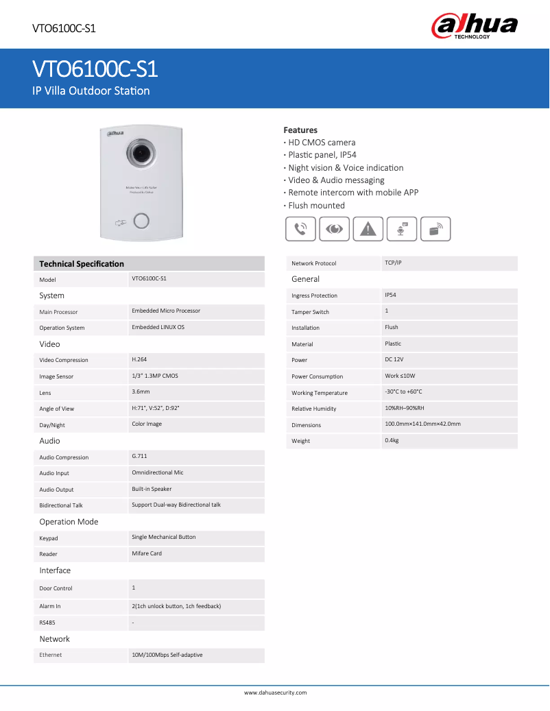 Image de la première page du manuel de l'appareil VTO6100C-S1