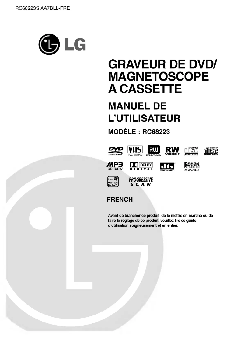 Page 1 de la notice Manuel utilisateur LG RC68223S