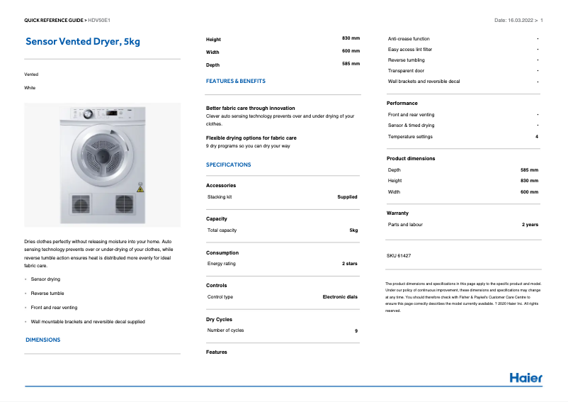 Página 1 del manual Guía de instalación Haier HDV50E1