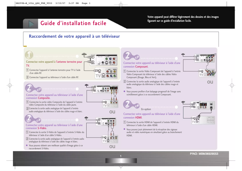 Page 1 de la notice Manuel utilisateur LG DR299H