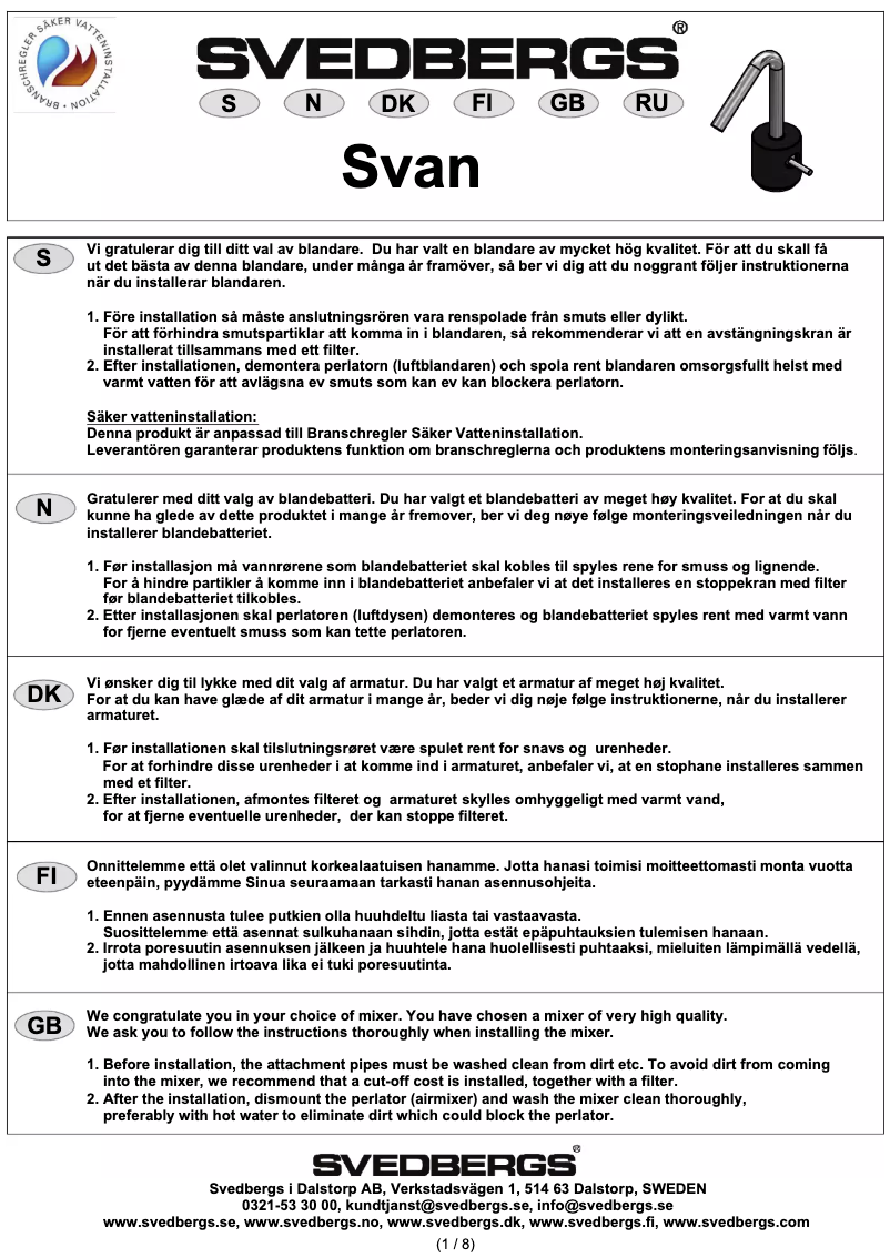 Page n°1 - Manuel utilisateur Svedbergs Svan