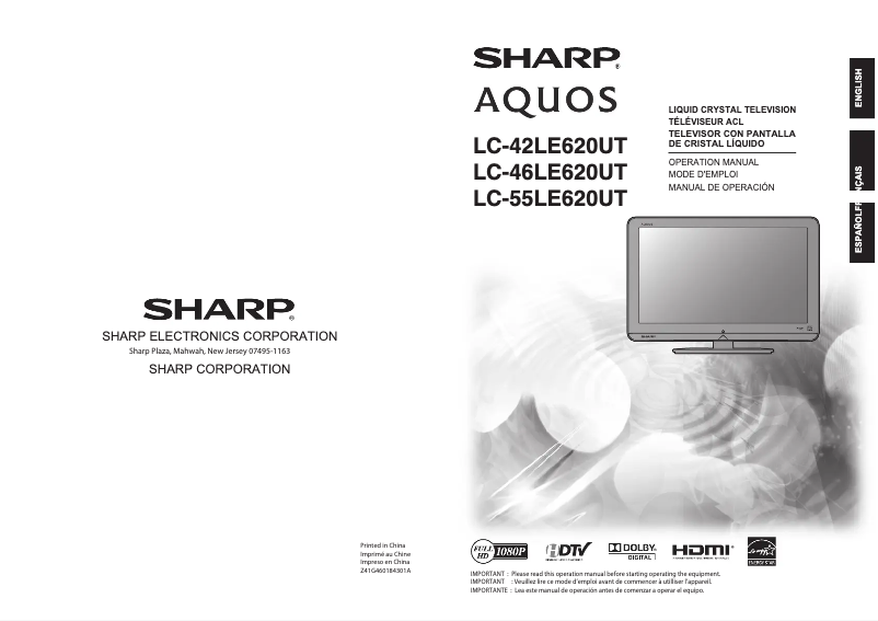 Page n°1 - Manuel utilisateur Sharp Aquos LC-46LE620UT