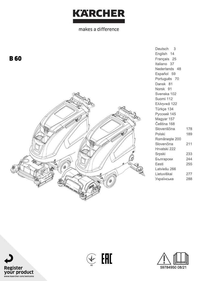 Image de la première page du manuel de l'appareil B 60 W Bp