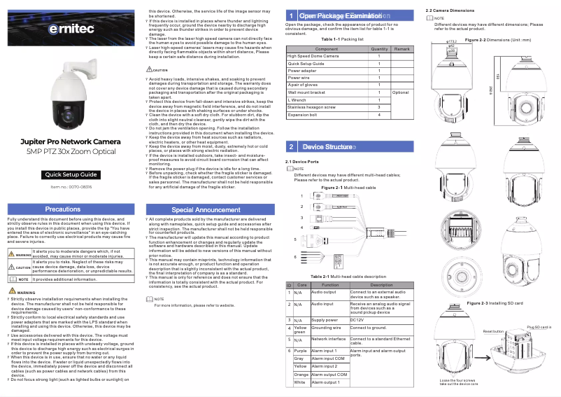 Page n°1 - Manuel utilisateur Ernitec 0070-08316