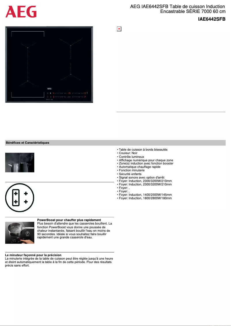 Page 1 de la notice Fiche technique AEG IAE6442SFB