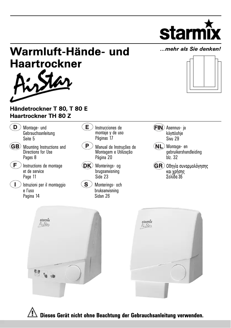 Page 1 de la notice Manuel utilisateur Starmix T 80