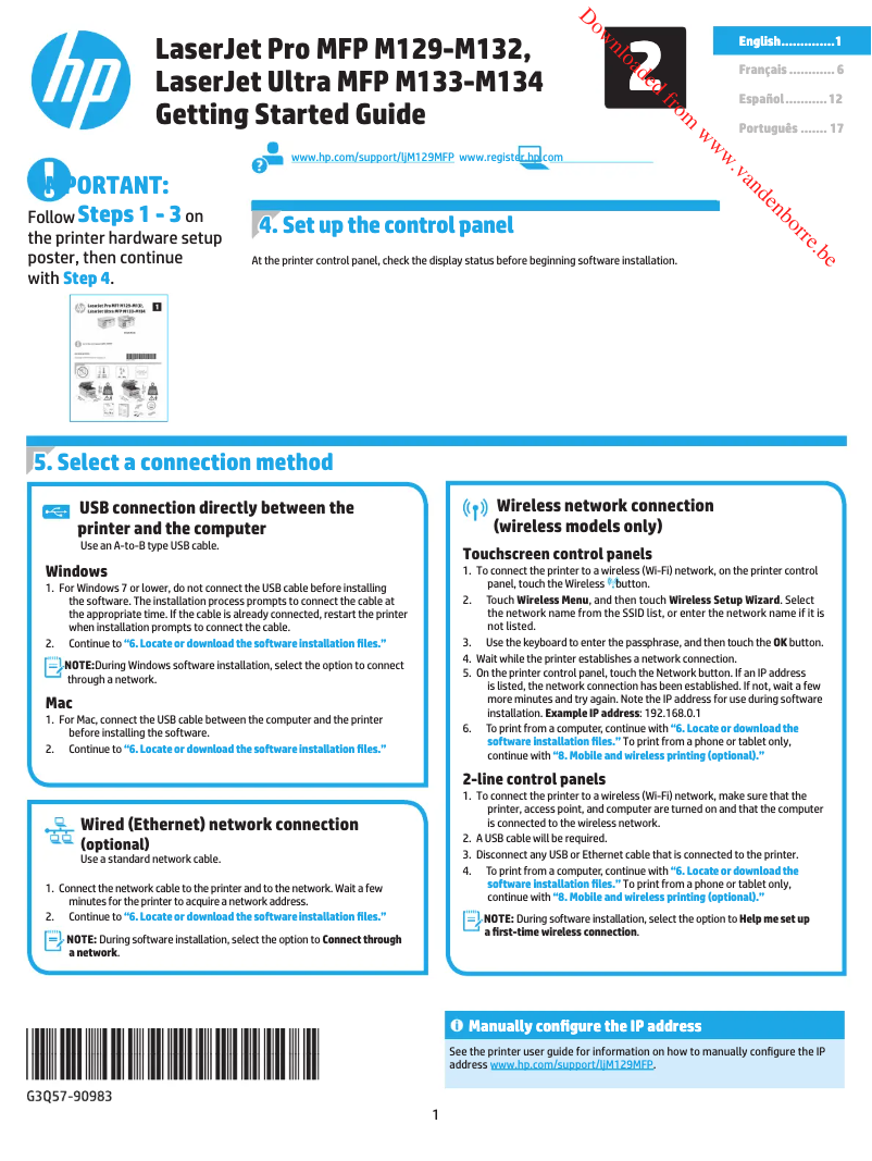 Page 1 de la notice Manuel utilisateur HP LaserJet Pro MFP M130nw