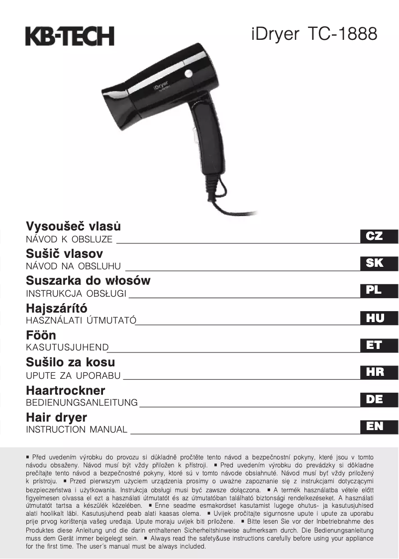 Page 1 de la notice Manuel utilisateur KB-TECH TC-1888
