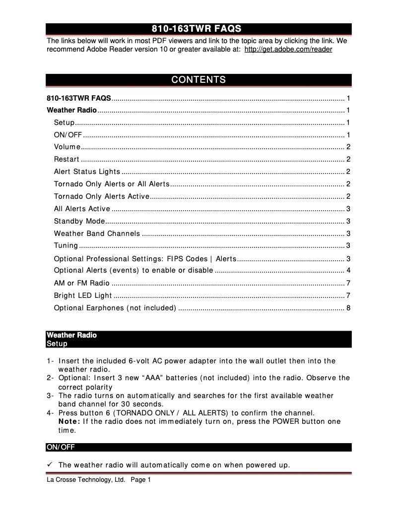 Image de la première page du manuel de l'appareil 810-163TWR