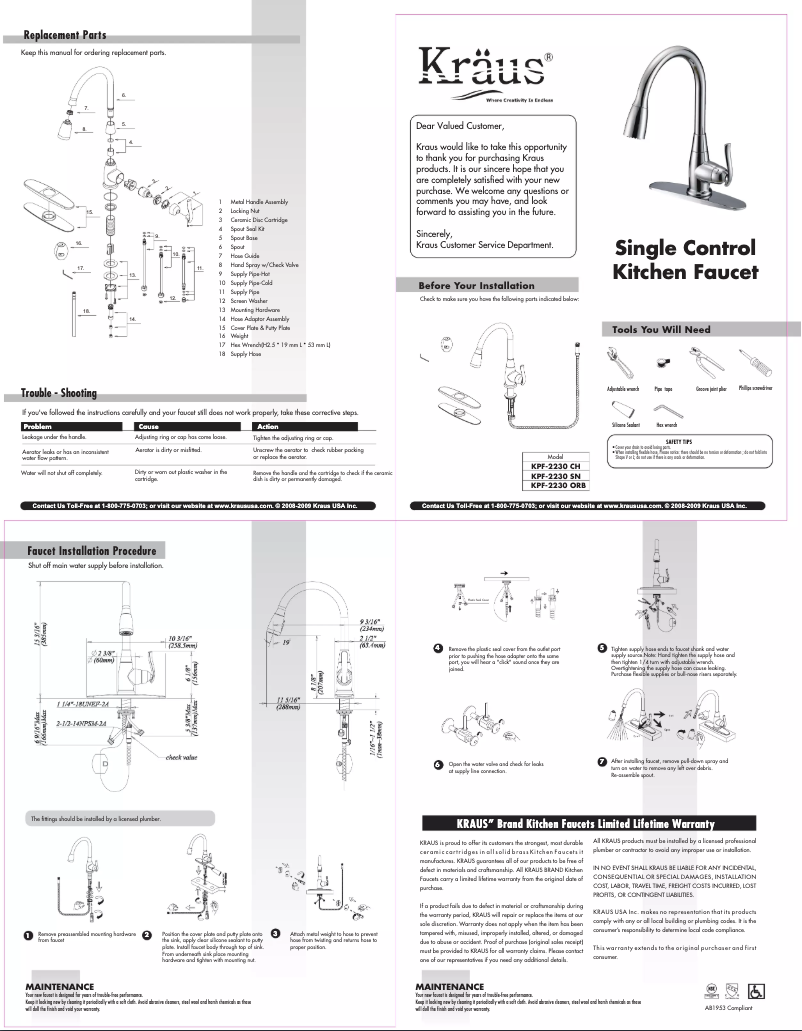 Page 1 de la notice Manuel utilisateur Kraus KPF2230CH