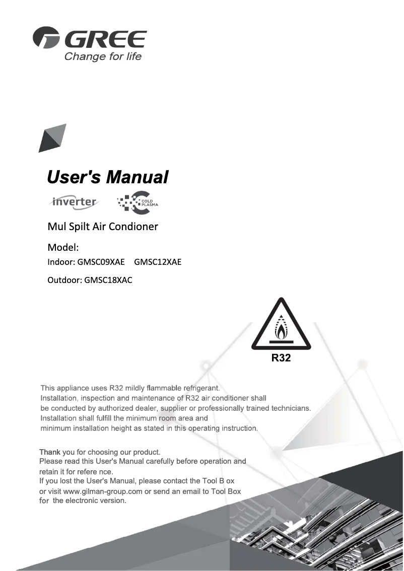 Page 1 de la notice Manuel utilisateur Gree GMSC09XAE